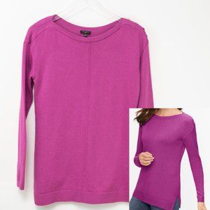 Talbots Knit Sweater Button Shoulder Bateau Neck Pink Purple Size Small Petite